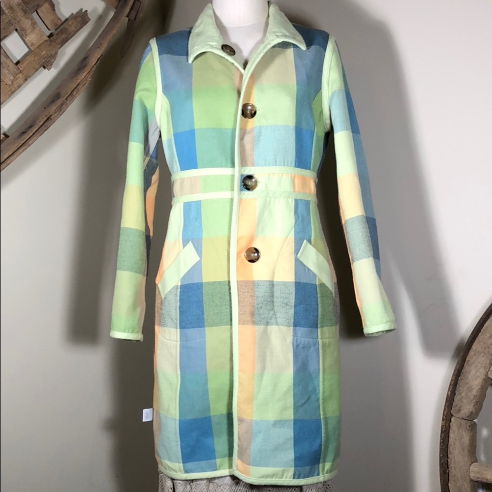 Retro look reversible coat - lime green / plaid